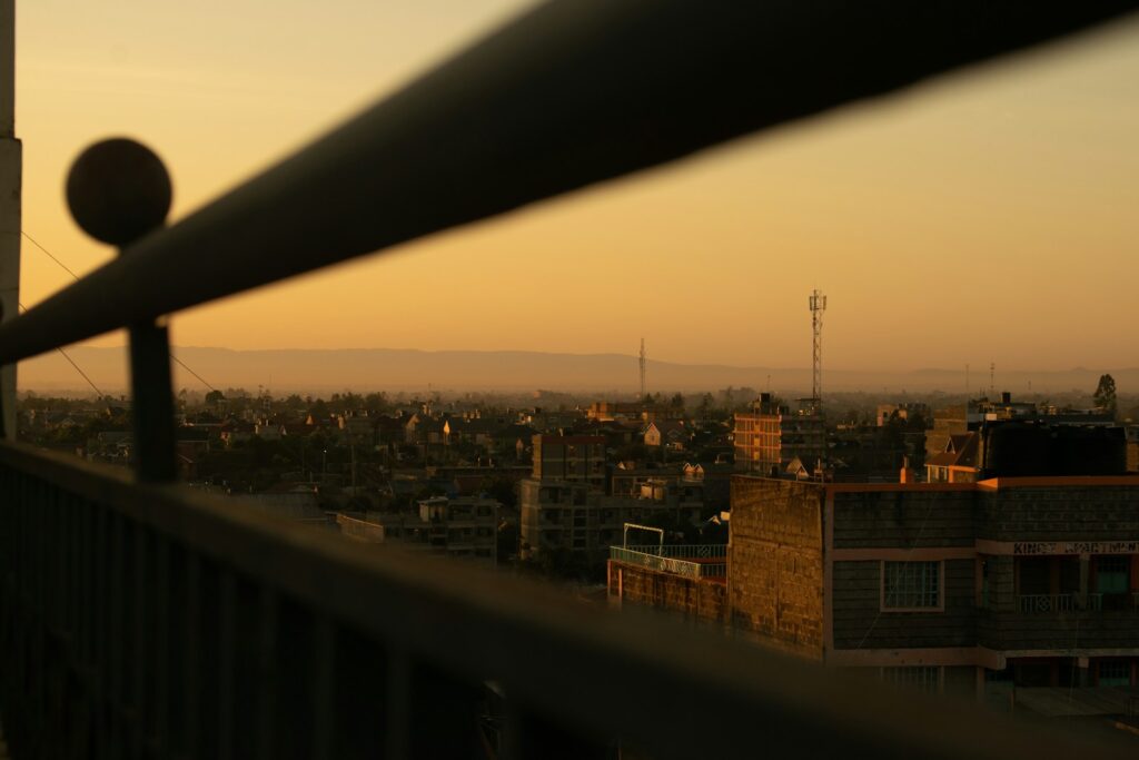 A view of a city from a balcony